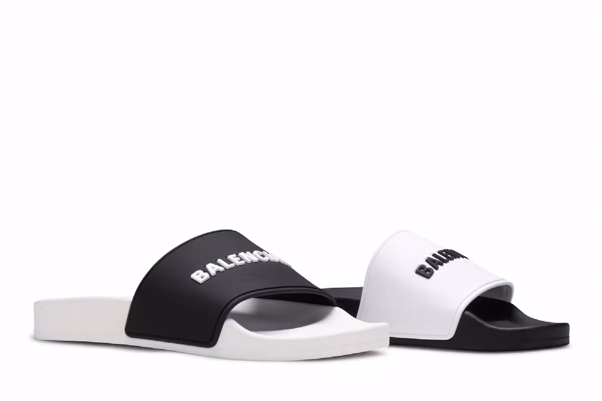 Balenciaga Women's Pool Slides White Black, view 9