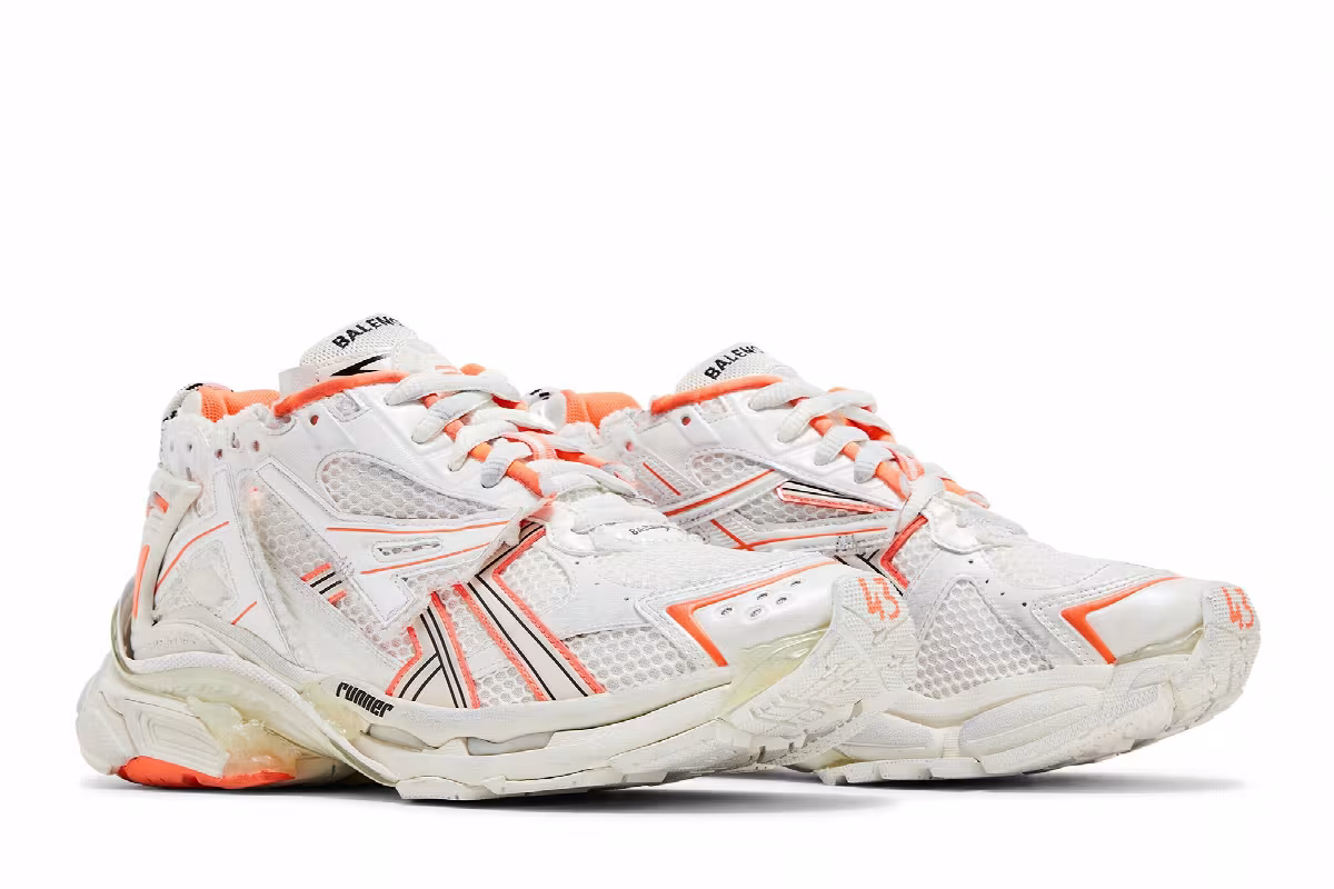 Balenciaga Runner Sneaker Eggshell Neon Orange, view 9