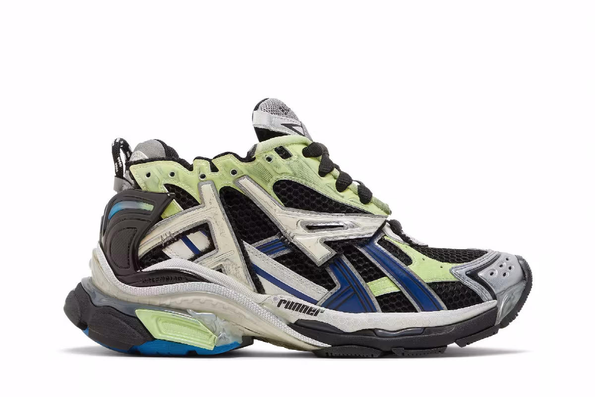 Balenciaga Women's Runner Sneaker Grey Blue Green, view 2