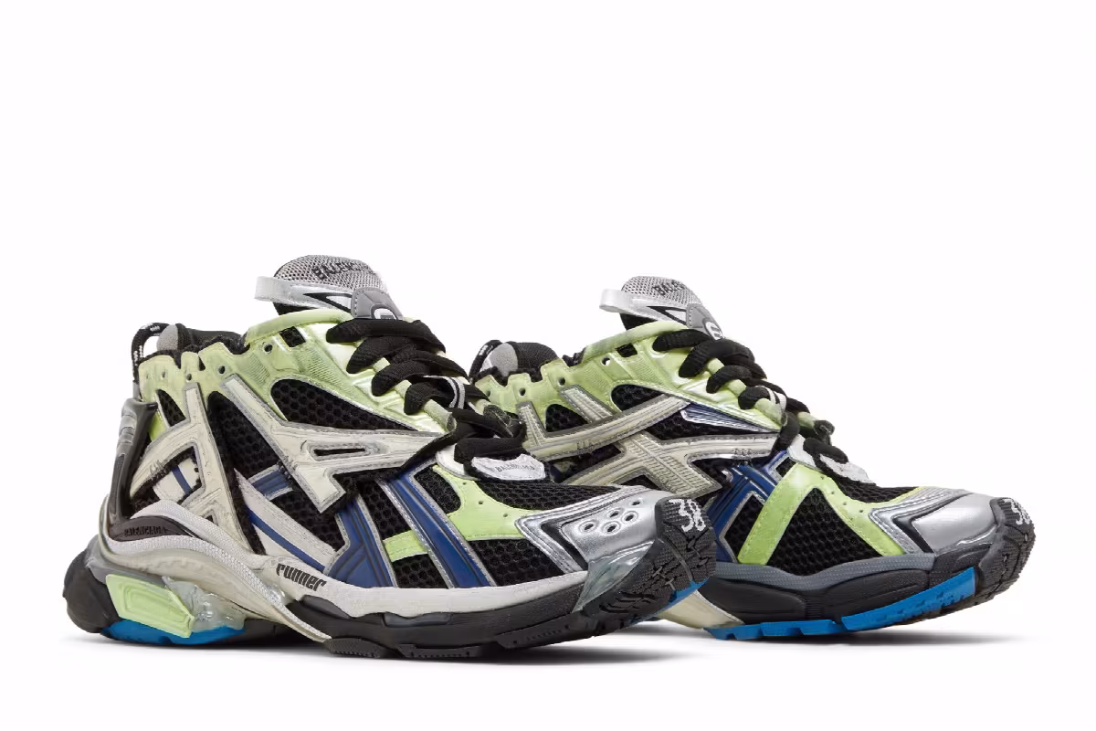 Balenciaga Women's Runner Sneaker Grey Blue Green, view 9