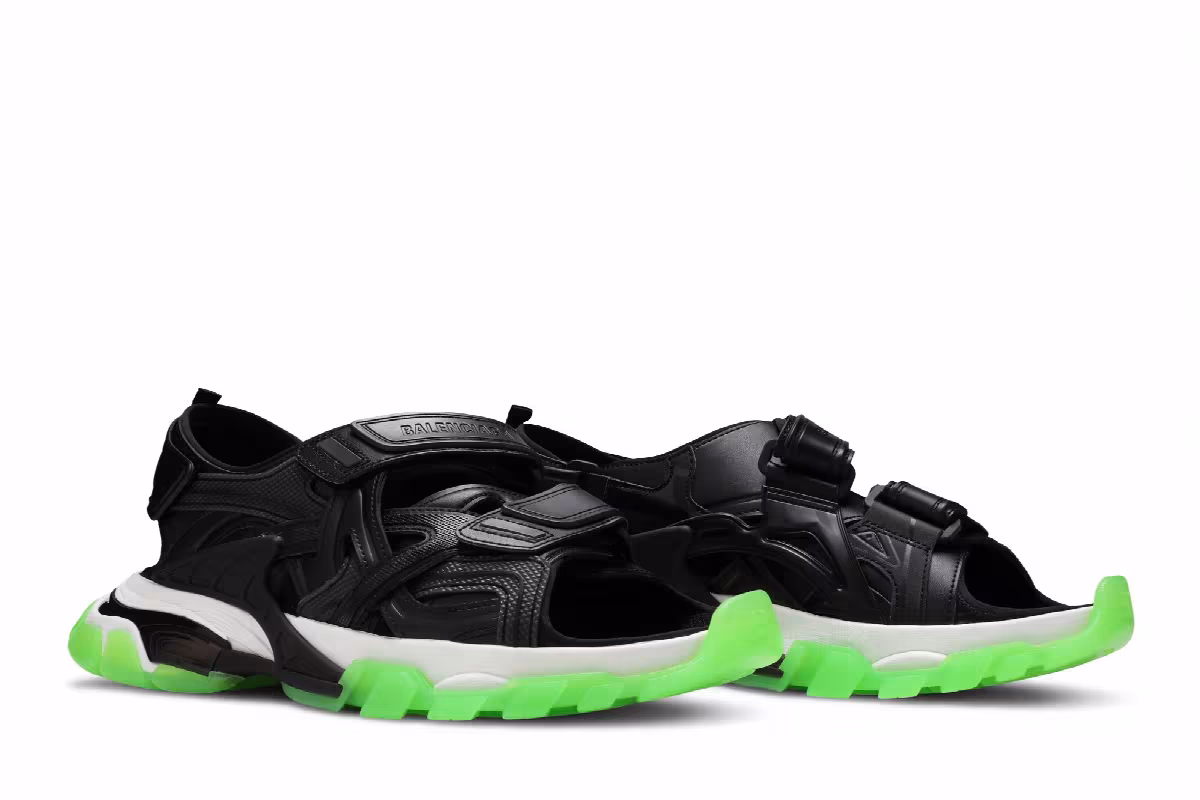Balenciaga Track Sandal Clearsole - Black Fluo Green, view 9