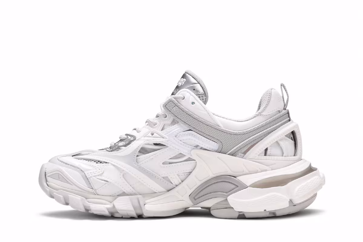 Balenciaga Women's Track.2 Open Sneaker White Grey, view 4