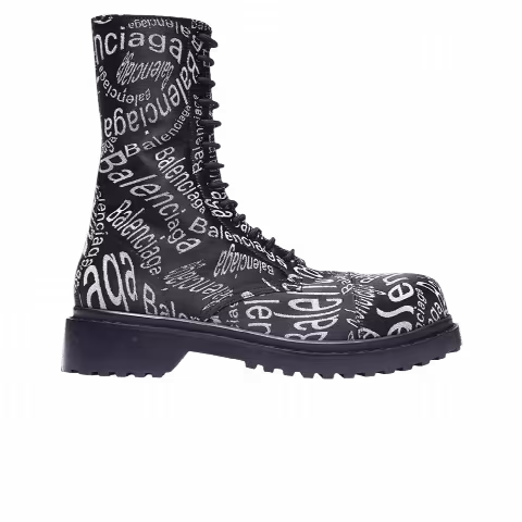 Balenciaga Wave Leather Boot 'Black White Allover Logo'