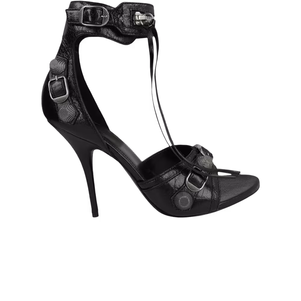 Balenciaga Women's Cagole Leather Sandal Black Silver
