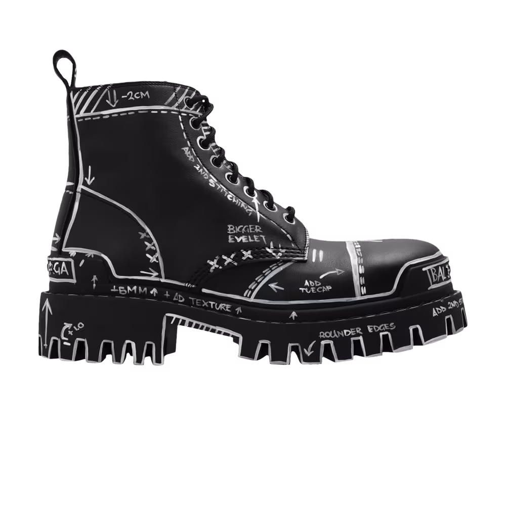 Balenciaga Strike Lace-Up Boot Marker Pen Print - Black