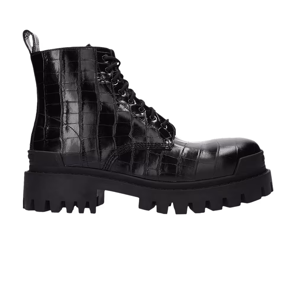 Balenciaga Strike 20mm Boot Black Croc Embossed