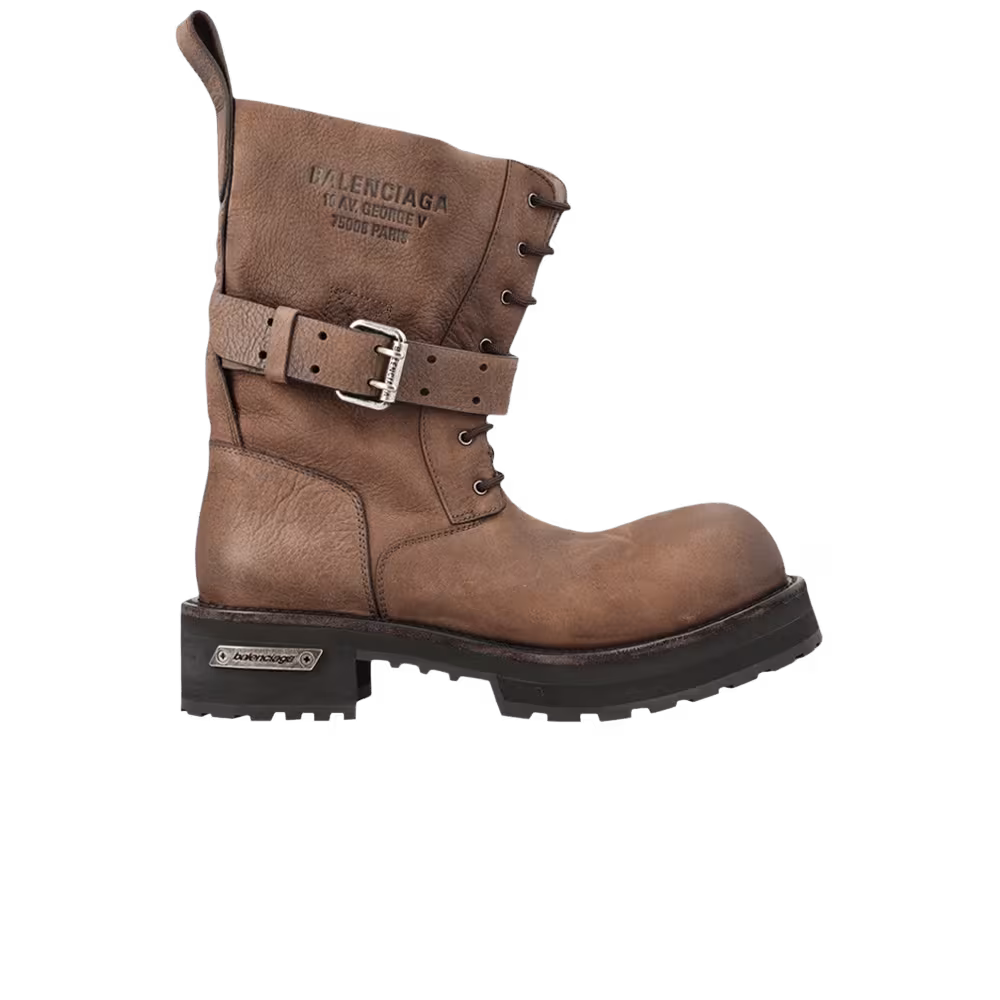 Balenciaga Laceup Venom Bootie Brown Silver