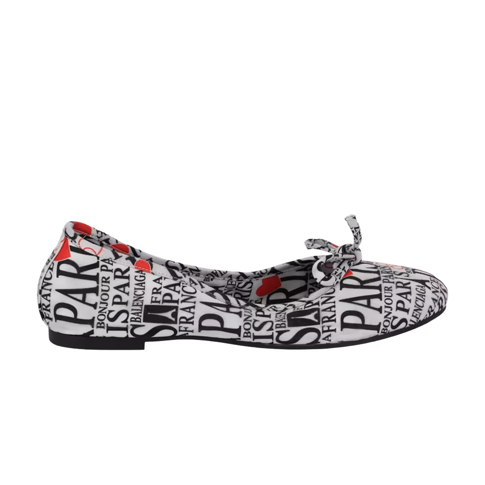 Women's Balenciaga Leopold Printed Ballet Flat White Black Red