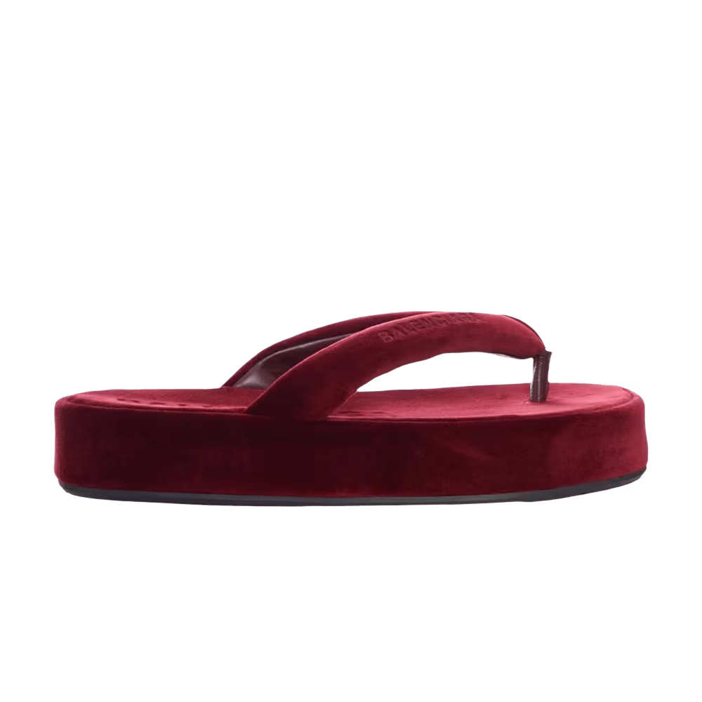 Balenciaga Women's Jet Lag Thong Velvet Flip-Flop Burgundy