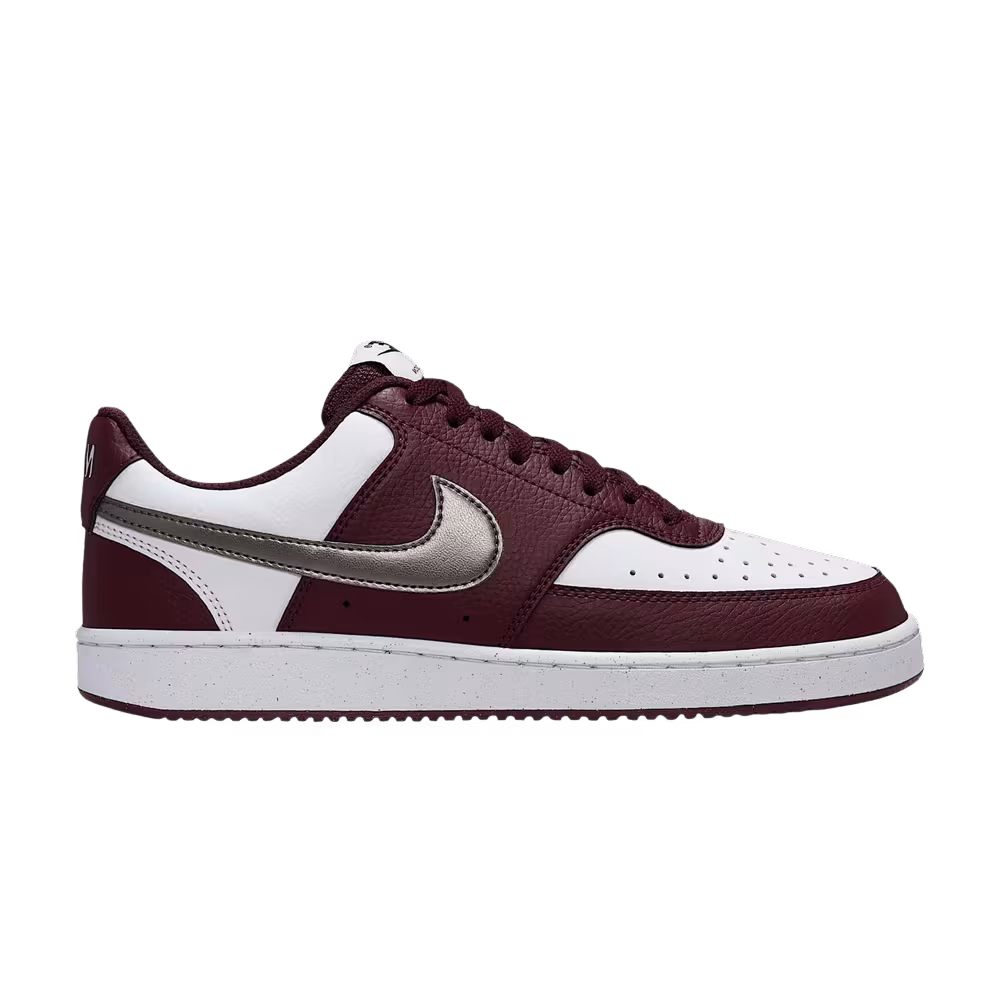 Nike Women's Court Vision Low White/Burgundy Crush/Metallic Pewter