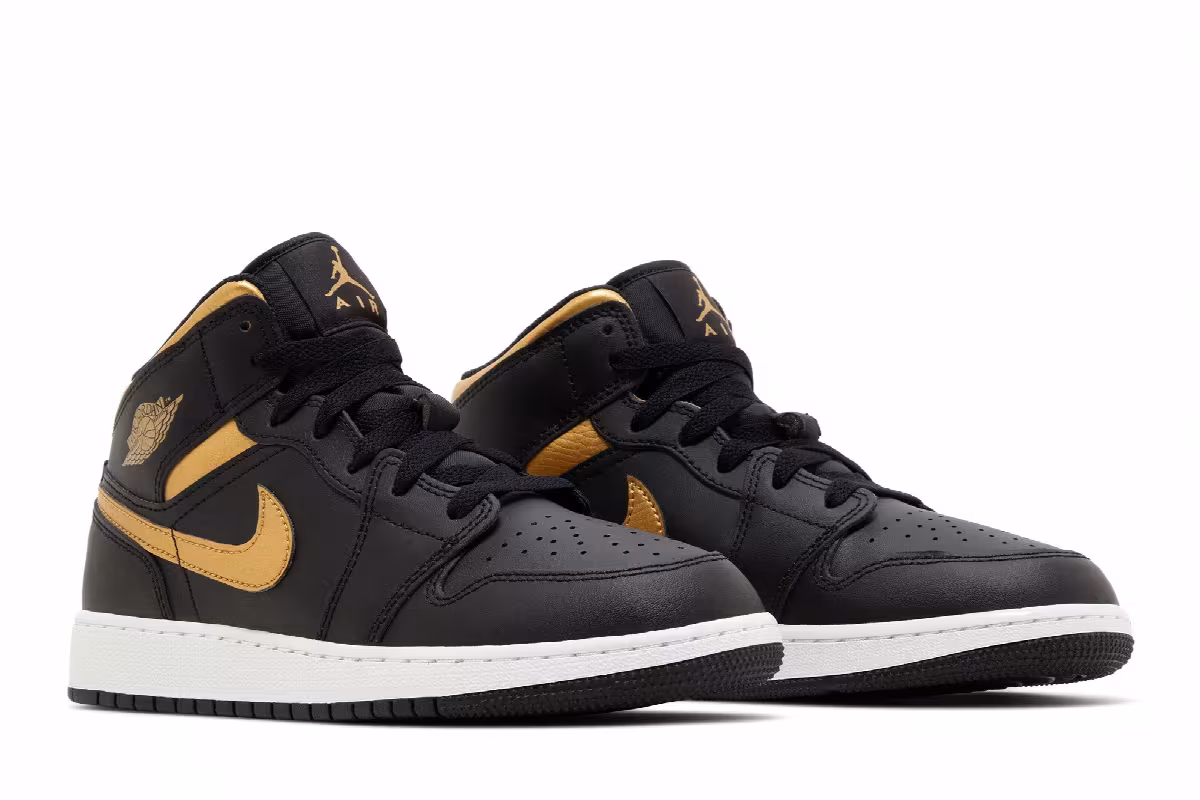 Air Jordan 1 Mid GS Black Metallic Gold, view 9