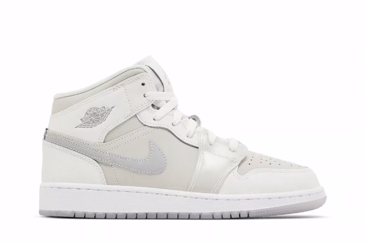 Air Jordan 1 Mid SE GS Summit White Metallic Silver, view 2