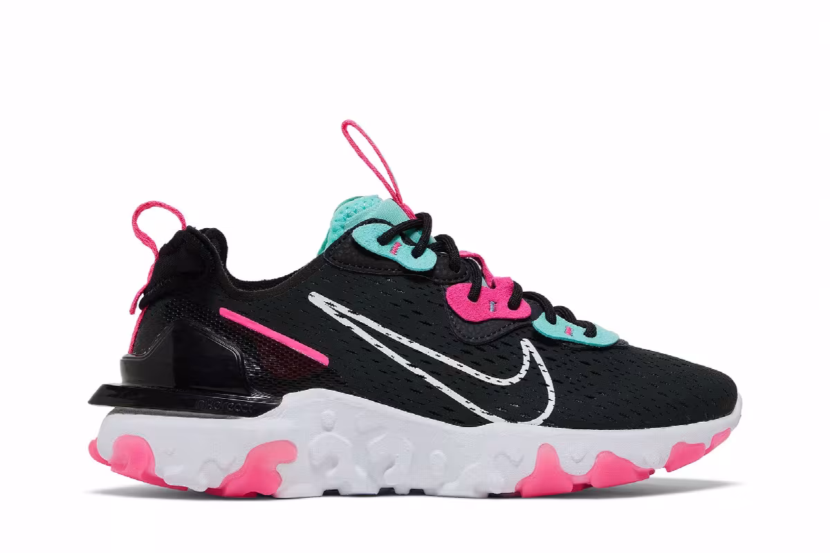 Nike Women's React Vision Dark Smoke Grey Pink Blast, view 2