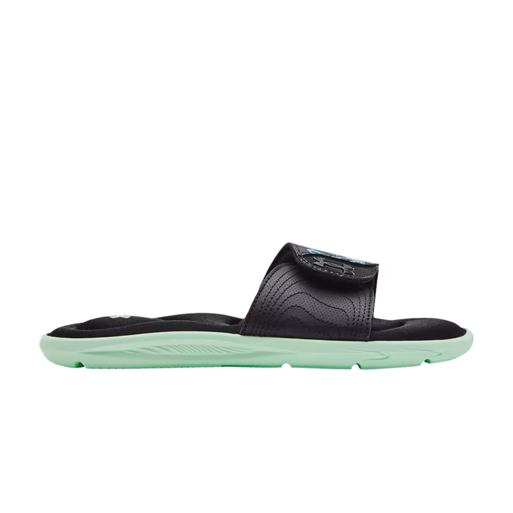 Under Armour Women's Ignite 4 Graphic Strap Slide Black Aqua Foam