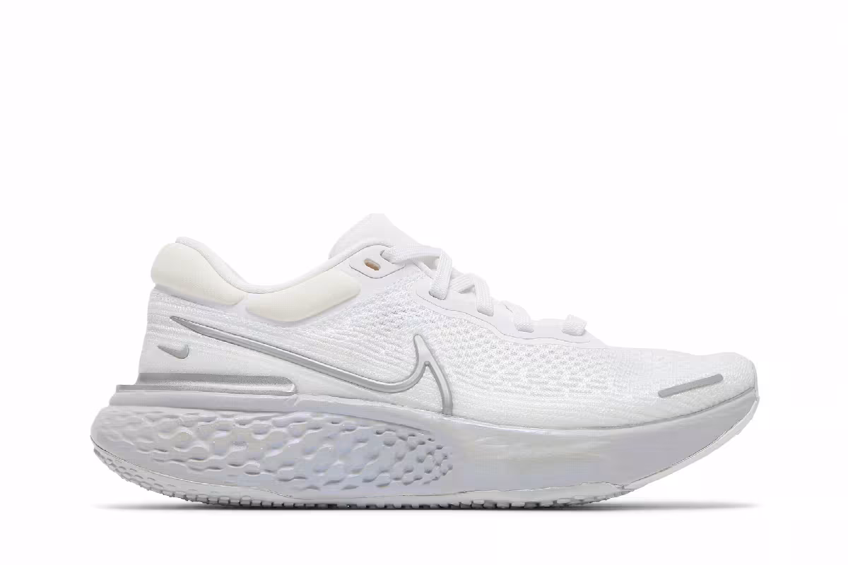 Nike Women's ZoomX Invincible Run Flyknit White Metallic Silver, view 2