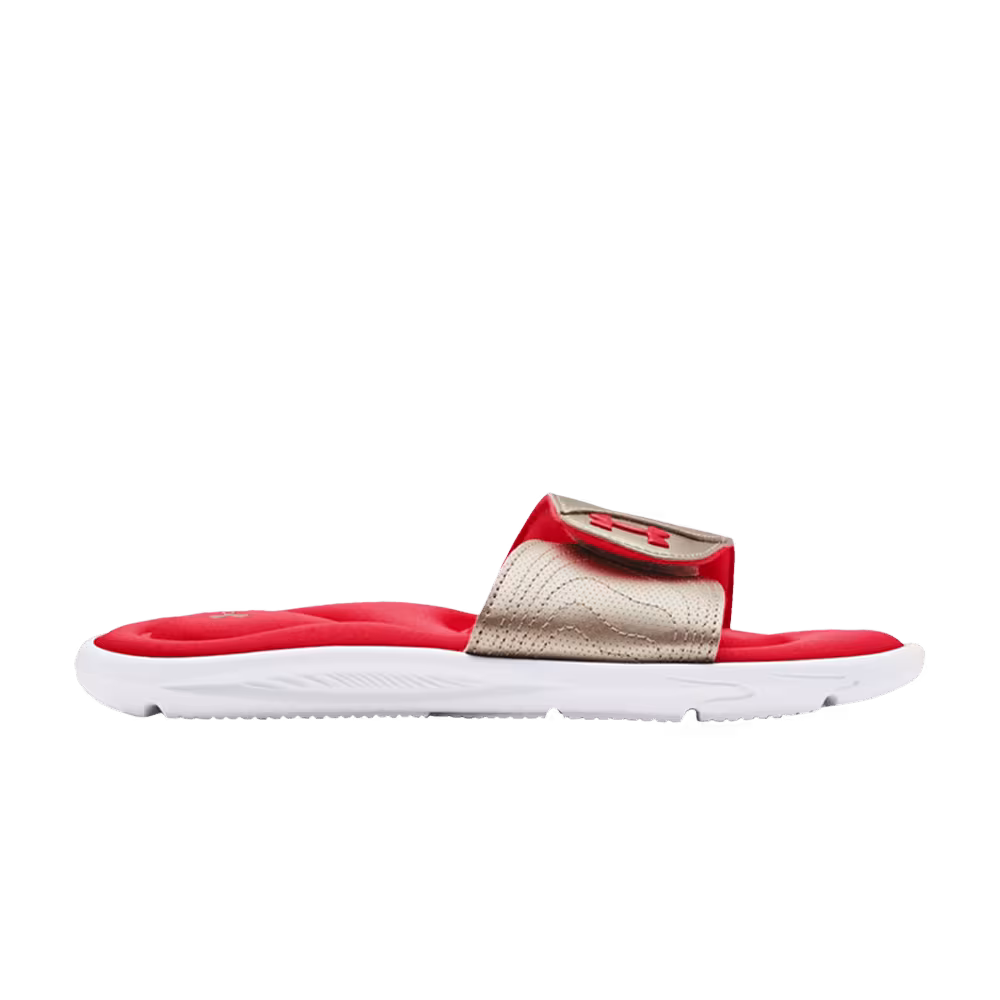 Under Armour Women's Ignite 9 Slide White Metallic Faded Gold
