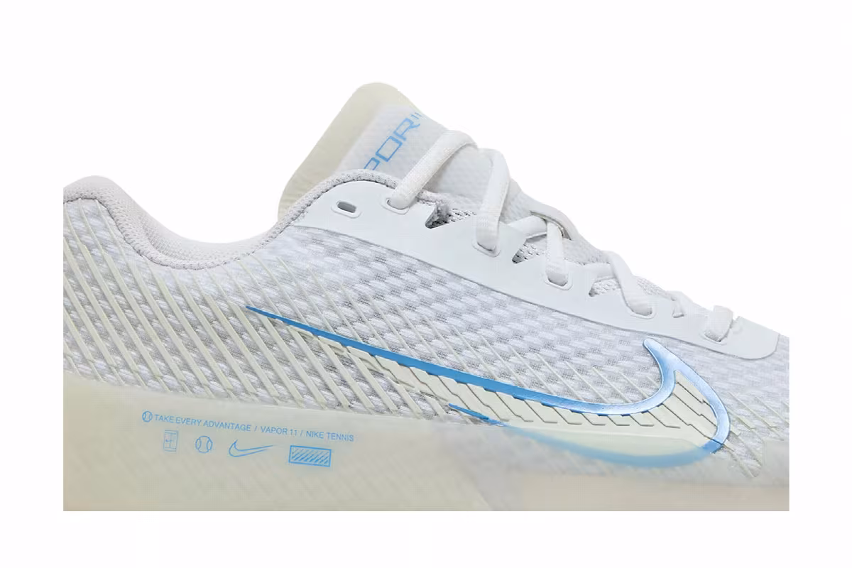NikeCourt Air Zoom Vapor 11 HC White Light Blue Gum, view 3