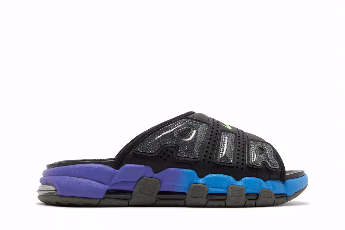 Nike Air More Uptempo Slide Black Blue Purple Gradient, view 2