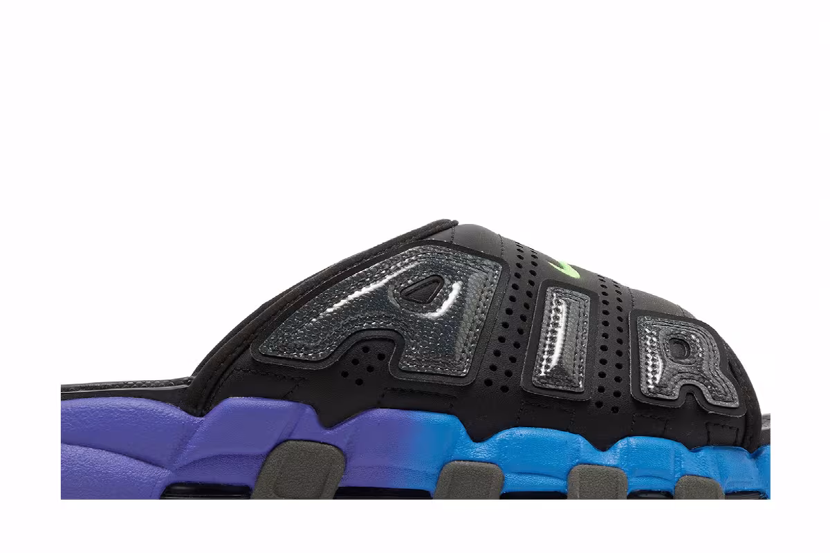Nike Air More Uptempo Slide Black Blue Purple Gradient, view 3