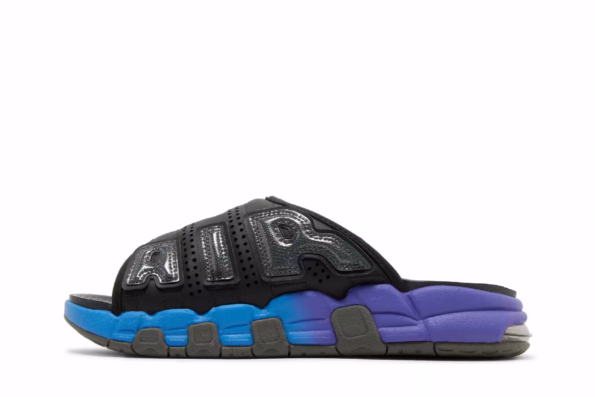 Nike Air More Uptempo Slide Black Blue Purple Gradient, view 4