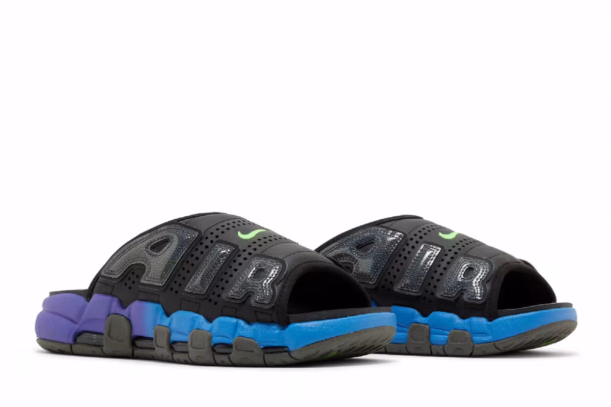 Nike Air More Uptempo Slide Black Blue Purple Gradient, view 9