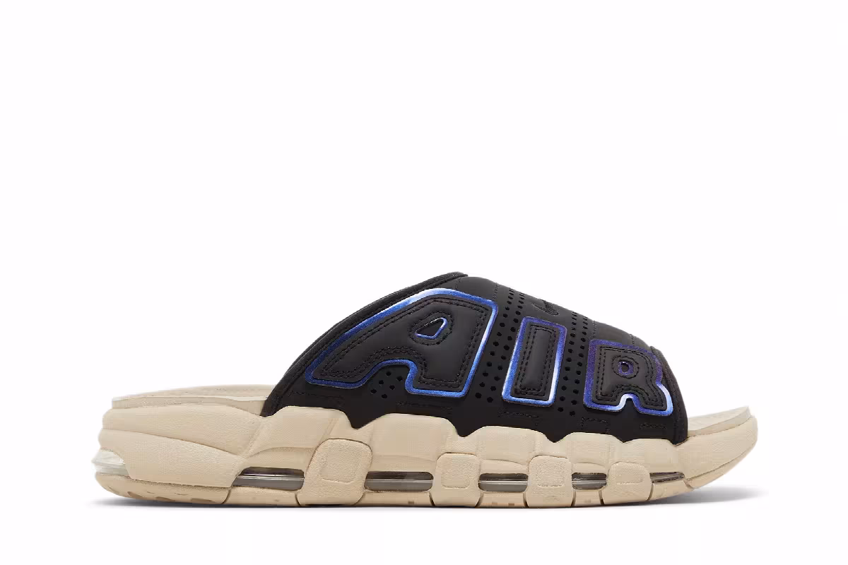 Nike Air More Uptempo Slide Black Sanddrift Iridescent, view 2
