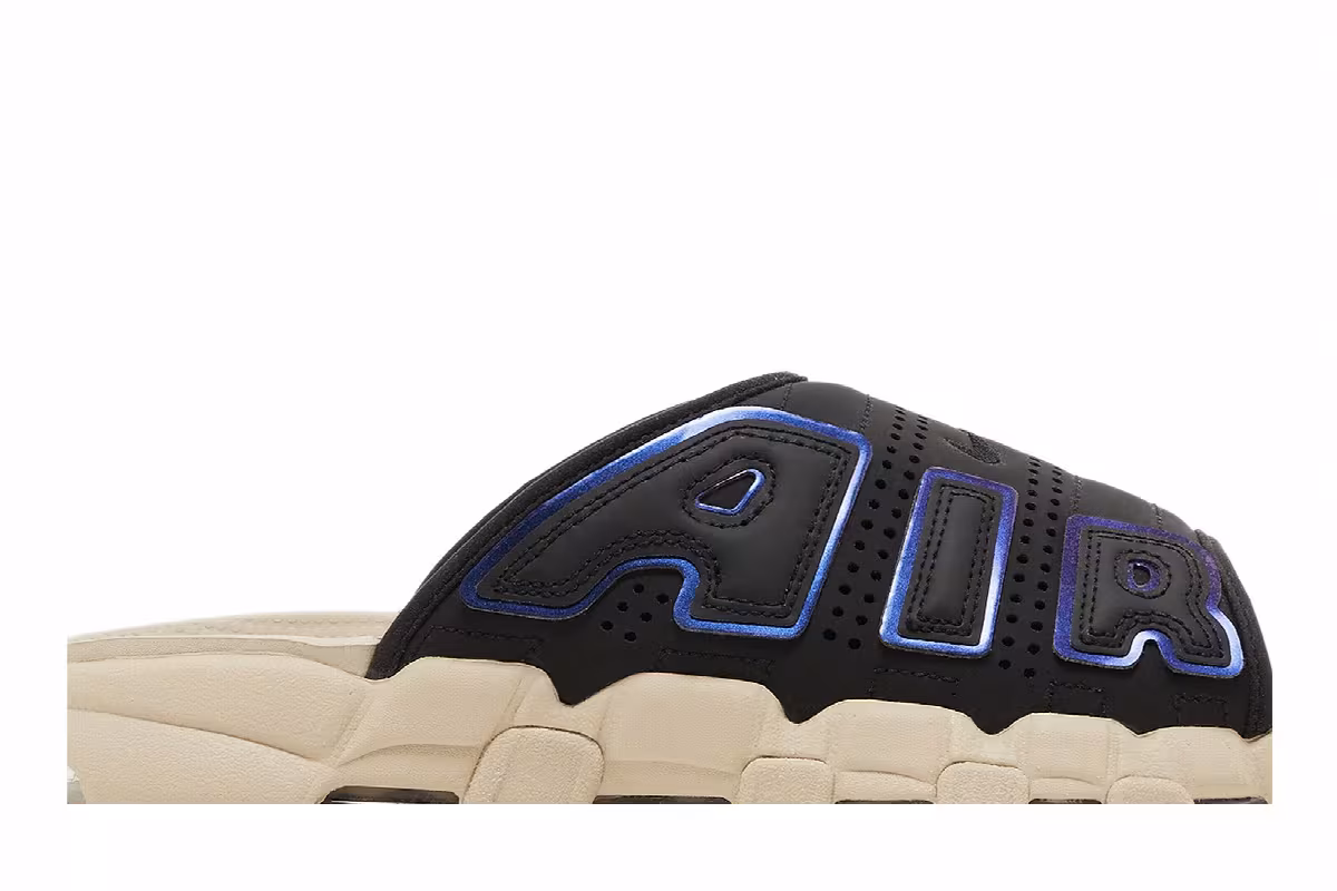 Nike Air More Uptempo Slide Black Sanddrift Iridescent, view 3