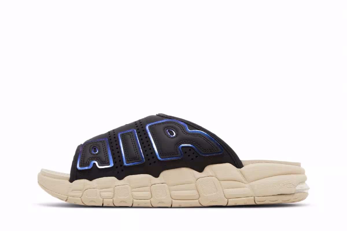 Nike Air More Uptempo Slide Black Sanddrift Iridescent, view 4