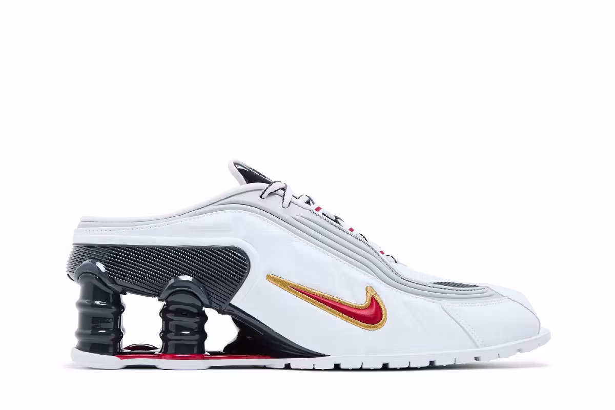 Martine Rose x Nike Women's Shox Mule MR4 Metallic Platinum Varsity Red, view 2