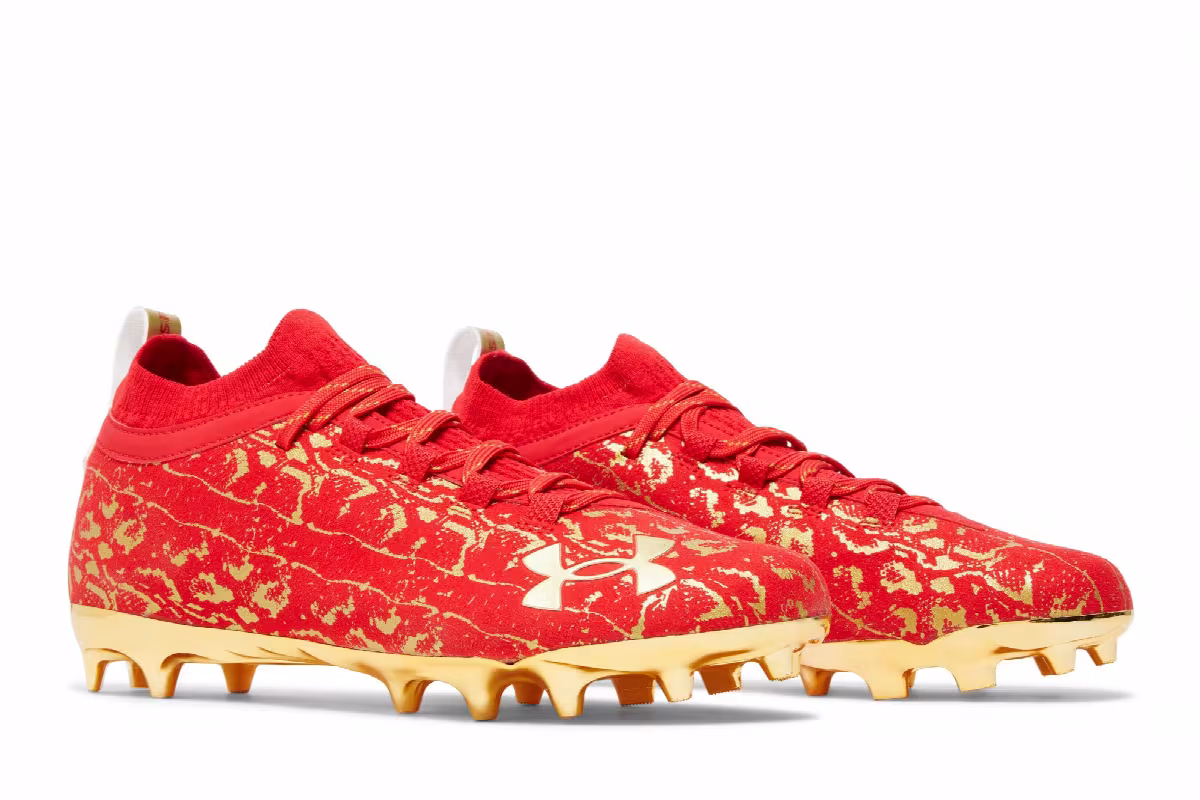 Under Armour Spotlight LUX Suede 2.0 Red Metallic Gold, view 9