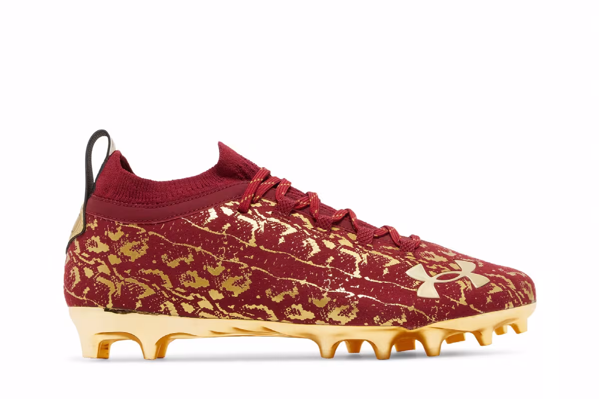 Under Armour Spotlight LUX Suede 2.0 Dark Red Metallic Gold, view 2