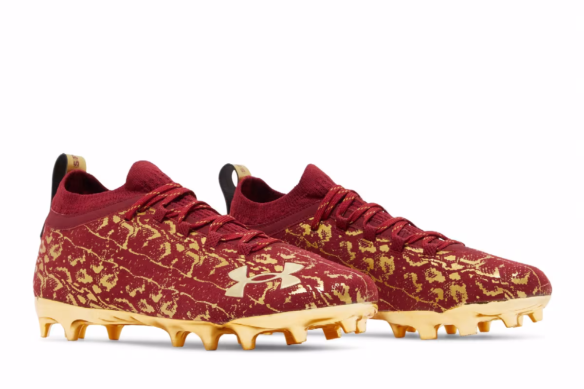 Under Armour Spotlight LUX Suede 2.0 Dark Red Metallic Gold, view 9
