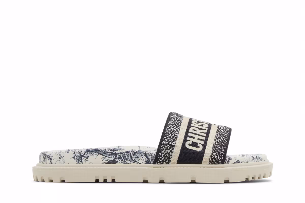 Dior Women's DWay Slide Toile de Jouy Flowers Embroidered - Deep Blue, view 2