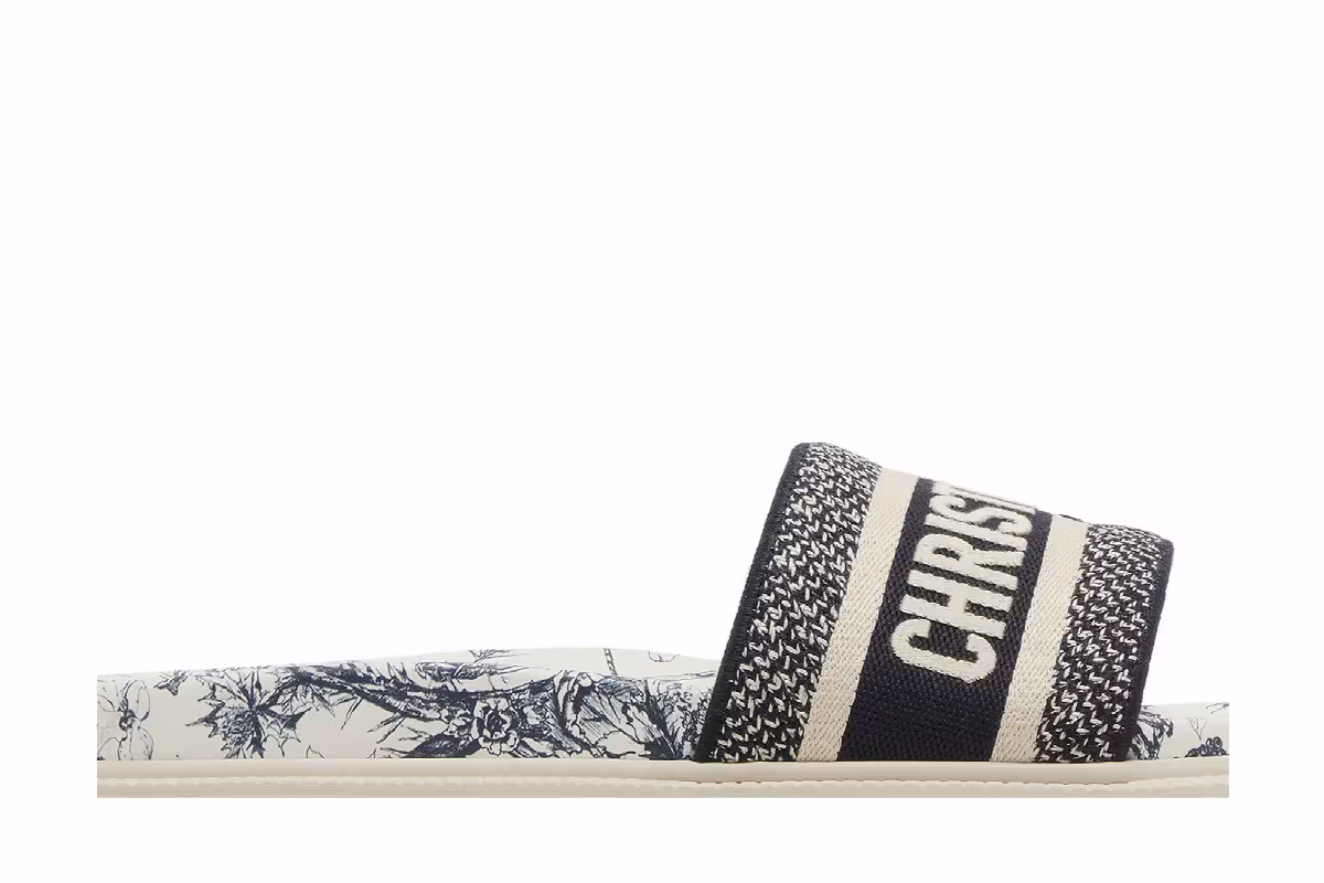 Dior Women's DWay Slide Toile de Jouy Flowers Embroidered - Deep Blue, view 3