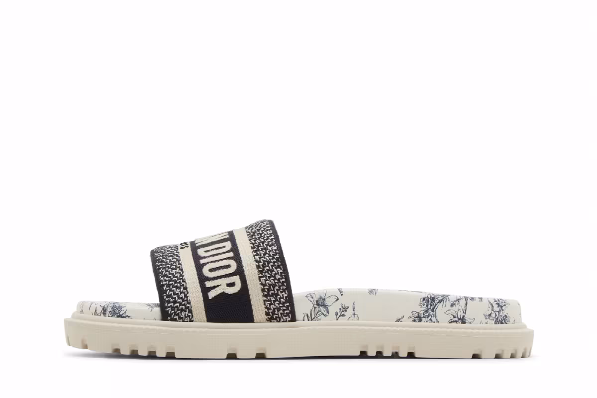 Dior Women's DWay Slide Toile de Jouy Flowers Embroidered - Deep Blue, view 4