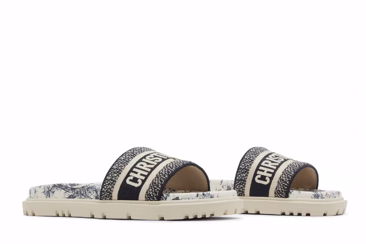 Dior Women's DWay Slide Toile de Jouy Flowers Embroidered - Deep Blue, view 9