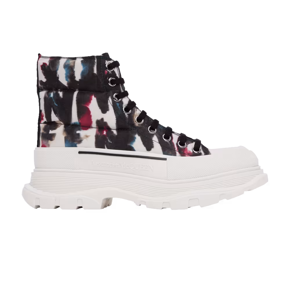 Alexander McQueen Tread Slick Quilted Boot Watercolour Graffiti - White Multi