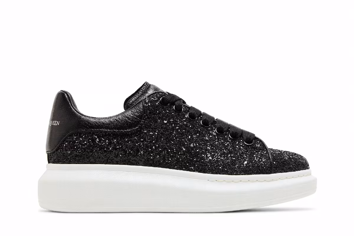 Alexander McQueen Women's Oversized Sneaker Black White Glitter, view 2