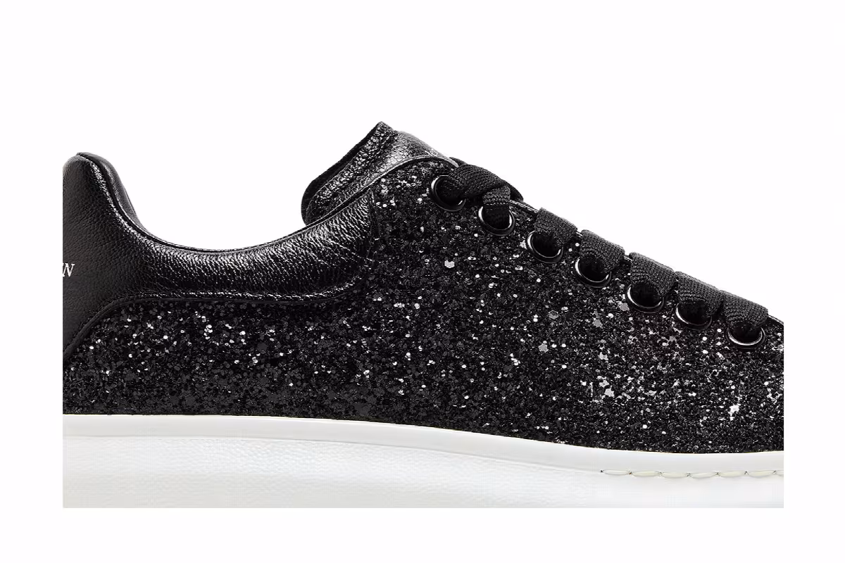 Alexander McQueen Women's Oversized Sneaker Black White Glitter, view 3