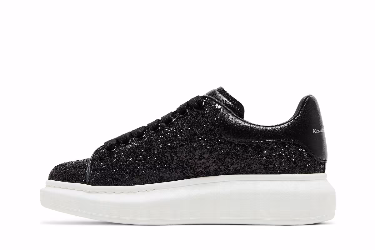 Alexander McQueen Women's Oversized Sneaker Black White Glitter, view 4
