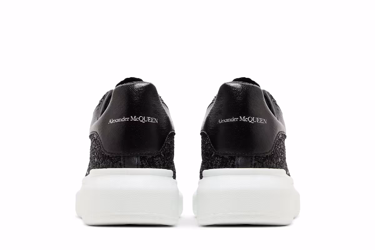 Alexander McQueen Women's Oversized Sneaker Black White Glitter, view 7