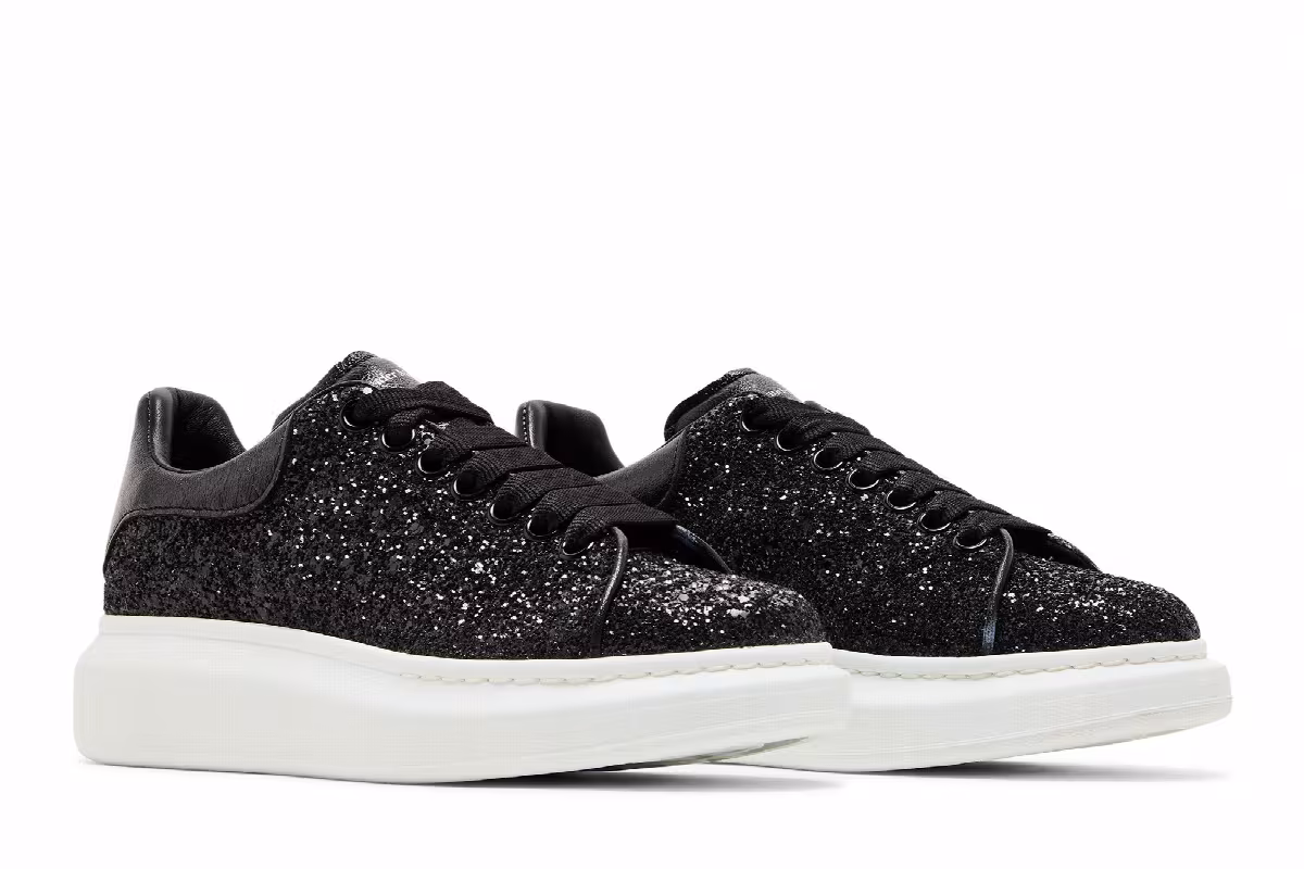Alexander McQueen Women's Oversized Sneaker Black White Glitter, view 9