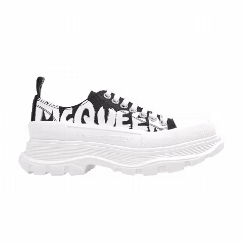 Alexander McQueen Wmns Tread Slick Lace Up 'McQueen Graffiti Logo - Black White;