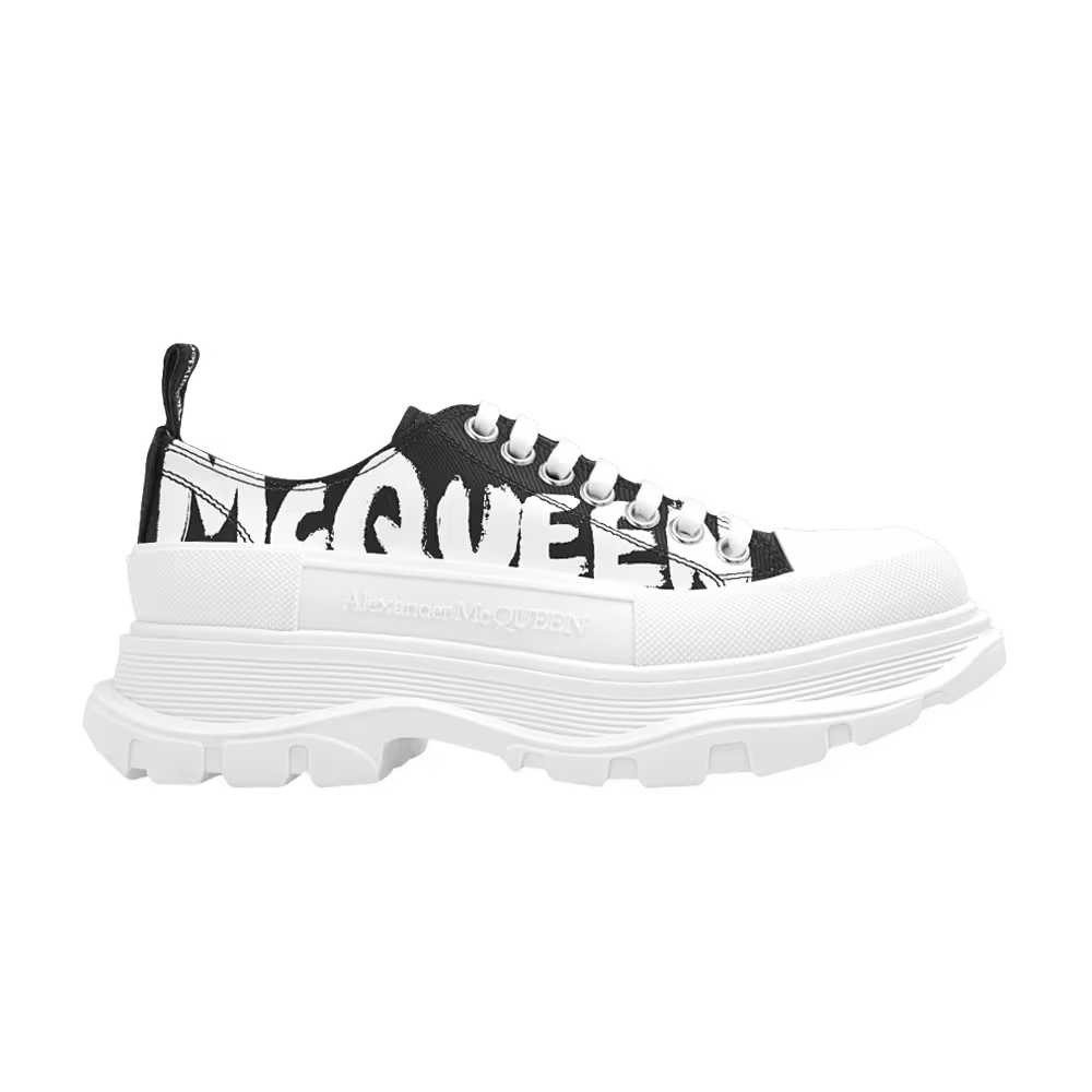 Alexander McQueen Women's Tread Slick Lace Up McQueen Graffiti Logo - Black White;