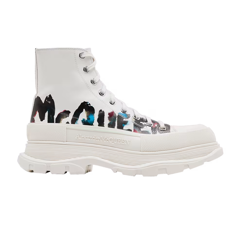 Alexander McQueen Tread Slick Boot Graffiti Logo - White Multi-Color