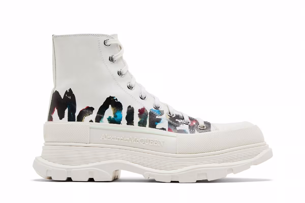 Alexander McQueen Tread Slick Boot Graffiti Logo - White Multi-Color, view 2