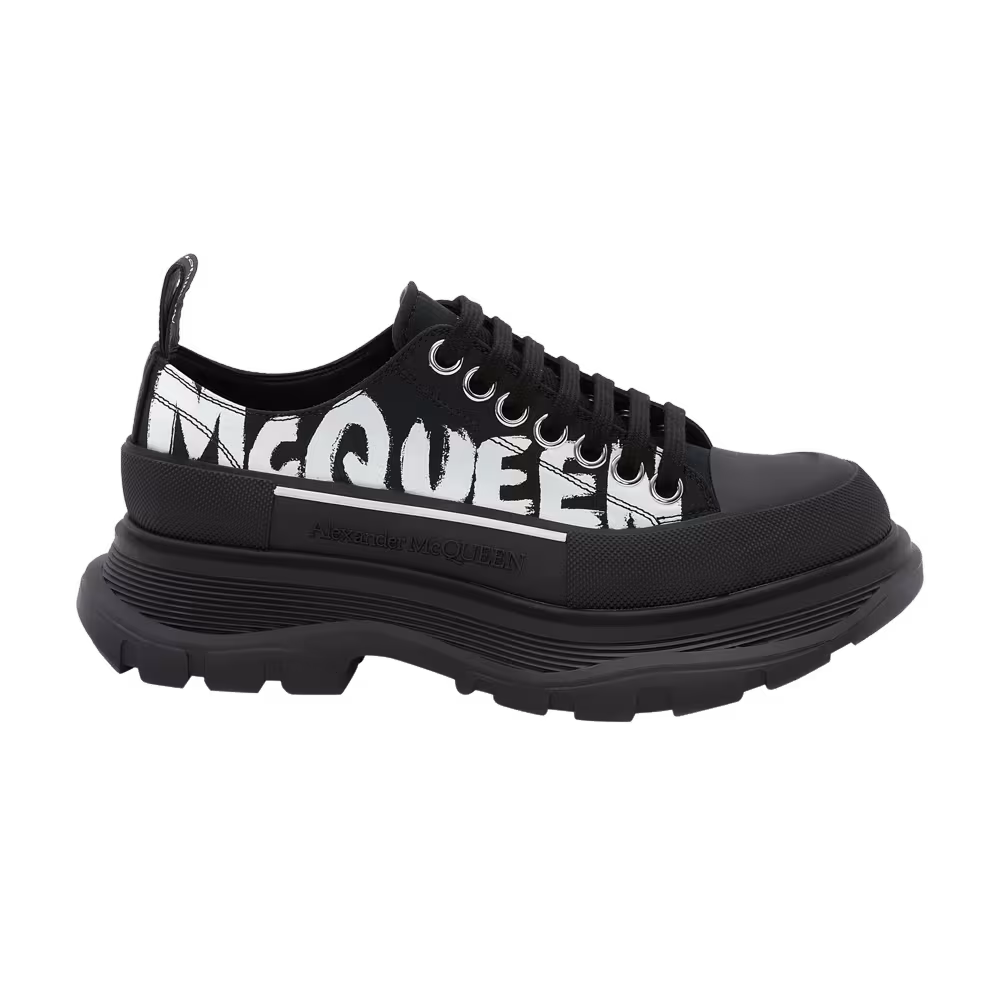 Alexander McQueen Women's Tread Slick Lace Up Low McQueen Graffiti Logo - Black