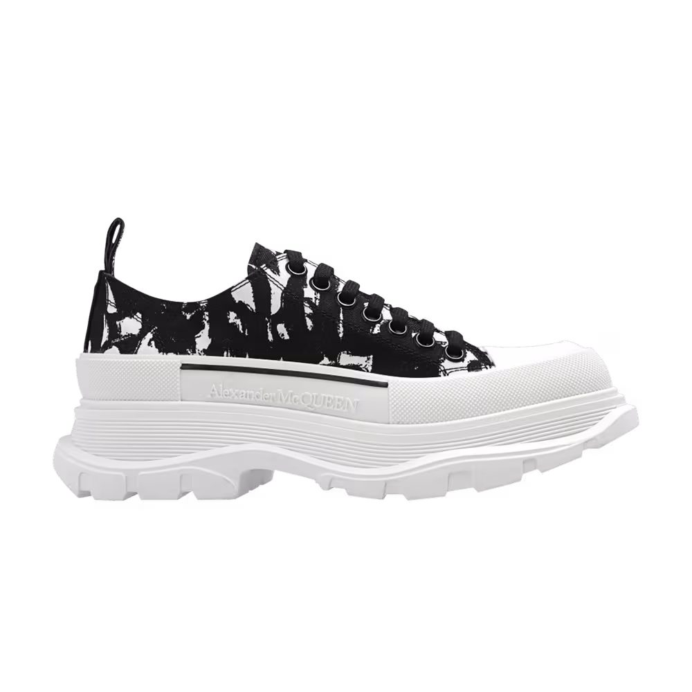 Alexander McQueen Women's Tread Slick Low Lace Up Graffiti Logo - White Black