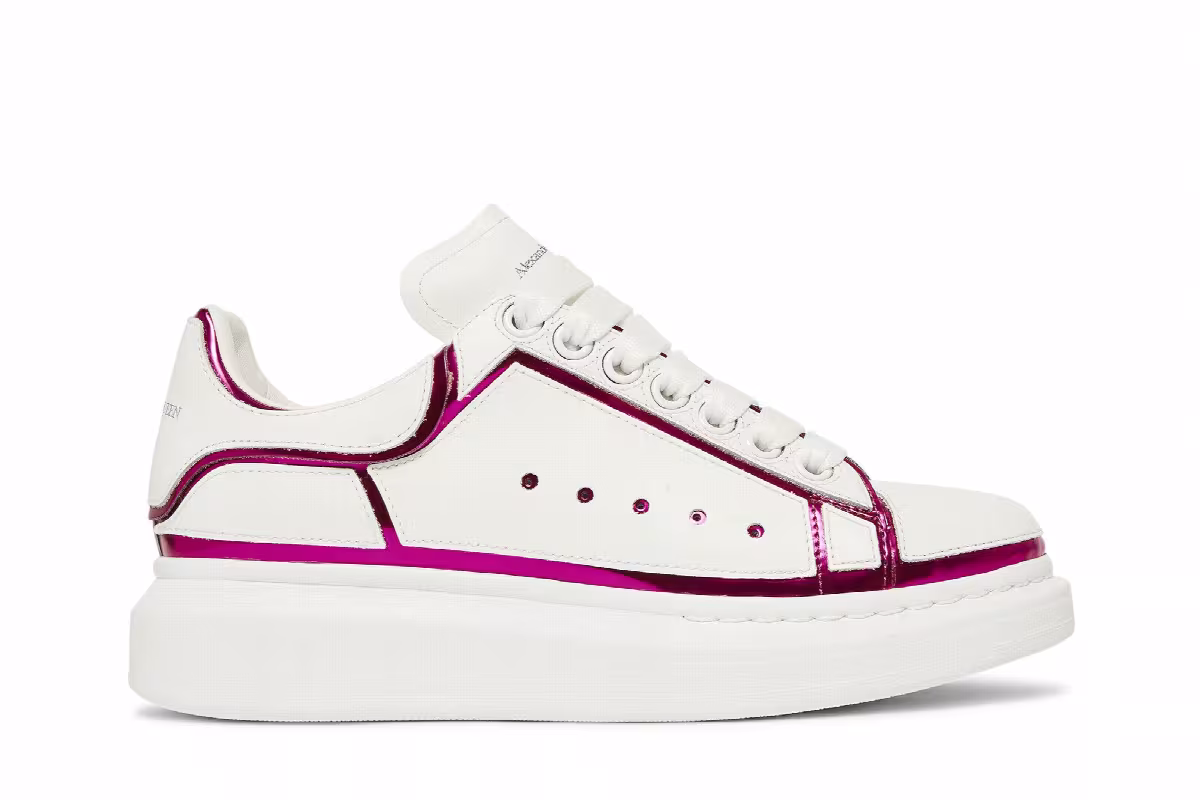 Alexander McQueen Women's Oversized Sneaker White Printers Pink, view 2