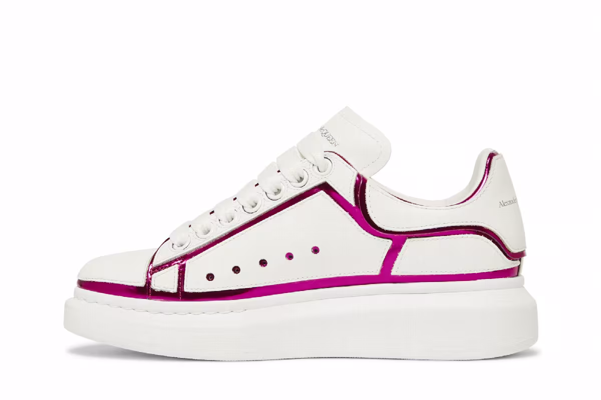 Alexander McQueen Women's Oversized Sneaker White Printers Pink, view 4